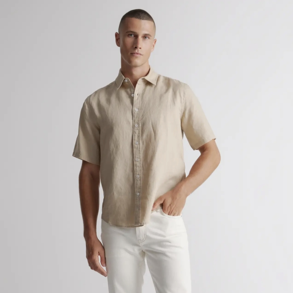 100% European Linen Short Sleeve Button Down Shirt
